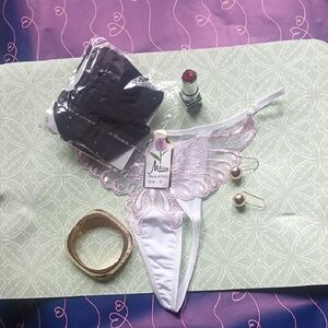 Elegant White and Pink Lace Thong